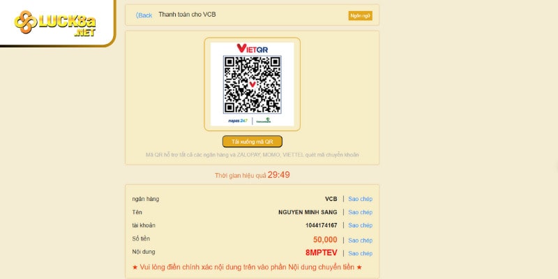 Nạp tiền bằng quét mã QR